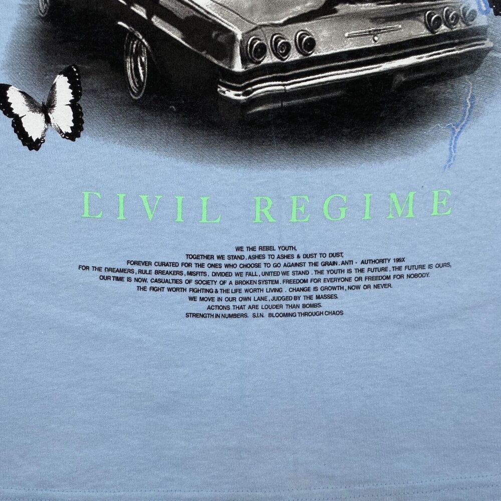 Civil Regime T Shirt Mens Small Civil Cruise Blue Lowrider Graphic Flame Hip Hop - Picture 7 of 12